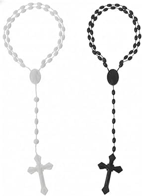 2Pcs White Black Plastic Rosary Beads Luminous Necklaces Catholicism Prayer Religious Jewelry Cross Necklace for Women Men