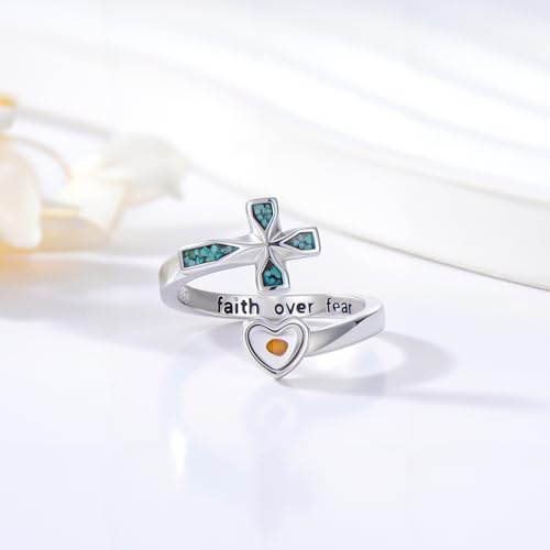 Cross Rings 925 Sterling Silver for Women Christian Religious Jewelry Faith Gifts for Mom Wife Girlfriend Her - color: White-9