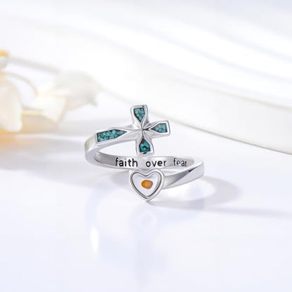 Cross Rings 925 Sterling Silver for Women Christian Religious Jewelry Faith Gifts for Mom Wife Girlfriend Her - color: White-9