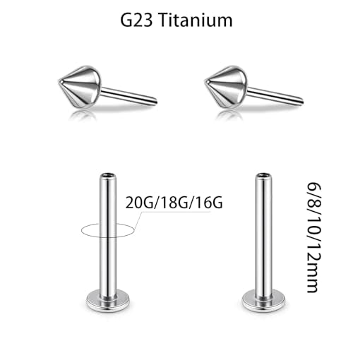1 Pairs G23 Titanium 20G/18G/16G Press Fit Threadless Push Pop Top 4mm Flat Back Piercing Lip Stud Earring Labret Monroe Lip Ring Tragus Cartilage Bar Lehgth 6mm-12mm - color: 1 Pair Conical