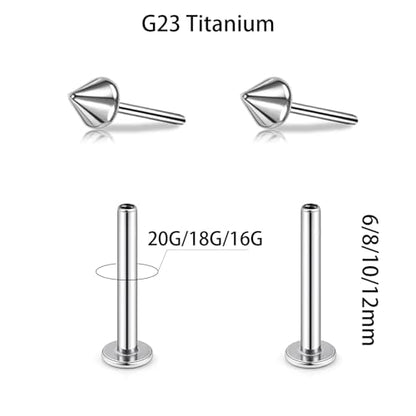 1 Pairs G23 Titanium 20G/18G/16G Press Fit Threadless Push Pop Top 4mm Flat Back Piercing Lip Stud Earring Labret Monroe Lip Ring Tragus Cartilage Bar Lehgth 6mm-12mm - color: 1 Pair Conical