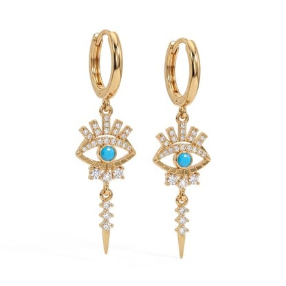 MYEARS Women Earrings Gold Huggie Hoop Dangle Drop 14K Gold Plated Small Simple Hypoallergenic Everyday Jewelry - style: Eye & Spike Link