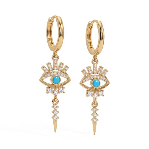 MYEARS Women Earrings Gold Huggie Hoop Dangle Drop 14K Gold Plated Small Simple Hypoallergenic Everyday Jewelry - style: Eye & Spike Link