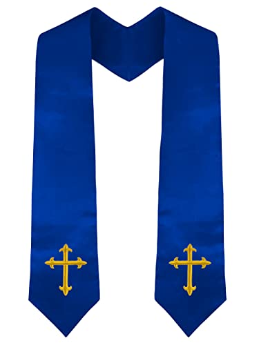 Piecatle Choir Stole with Cross Embroidery for Church, Ideal for Costume,60" - color: Royal Blue