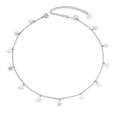 DAOCHONG Women S925 Sterling Silver Disc Statement Choker Necklace - style: Lucky Stars