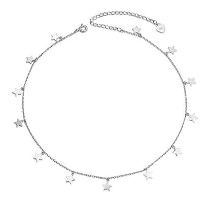 DAOCHONG Women S925 Sterling Silver Disc Statement Choker Necklace - style: Lucky Stars