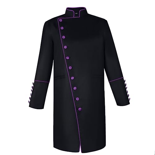 Men's Cassock Choir Short Cassock Minister Robe Clergy Pulpit Liturgical Church Top Coat - color: Purple, size: Medium