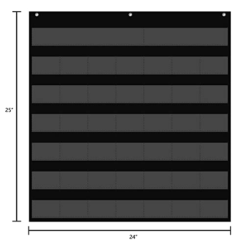 REGELETO Large 44 Pockets Calendar Pocket Chart for Classroom with 85 Cards, Size:25” X 24” Monthly Calendar and Weather Black Pocket Chart for Students Learning for Home or School (44 Pockets) - size: 44 Pockets