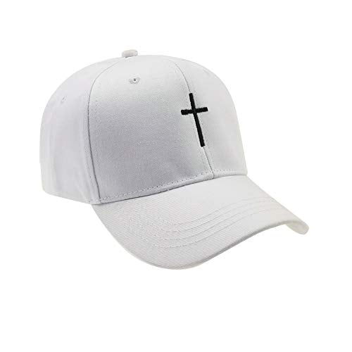 Cross Embroidery Baseball Cap,Adjustable Structured Dad Hat for Men Women Sun Hat - color: White-1