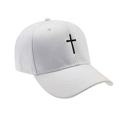 Cross Embroidery Baseball Cap,Adjustable Structured Dad Hat for Men Women Sun Hat - color: White-1