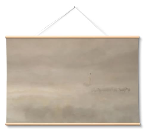 VIYYIEA Large Framed Christian Wall Art, 24x36 Inch Jesus Leaves the 99 Sheep Canvas Print, Neutral Minimalist Religious Wall Art for Living Room Prayer Room Church - color: The Good Shepherd