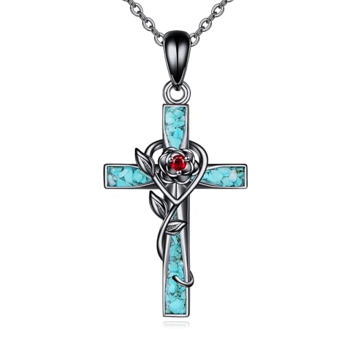 ONEFINITY Cross Necklace 925 Sterling Silver Cross Pendant Religious Jewelry Gifts - style: black rose cross