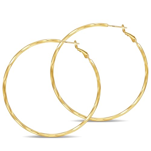 2MM Thin Gold Hoop Earrings Sterling Silver Post Hoop Earrings For Women Diamond-Cut Gold Hoops Earrings 14K Gold Plated Hoops Earrings Lightweight Hypoallergenic Oversize Gold Earrings For Women - color: Gold-40MM