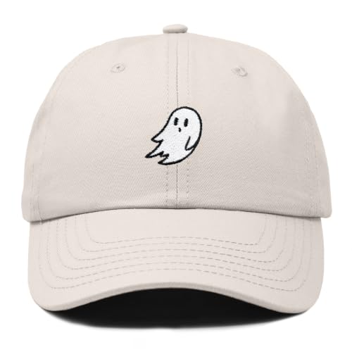 DALIX Ghost Embroidered Mens Womens Cotton Dad Hat Baseball Cap Adjustable - color: Beige