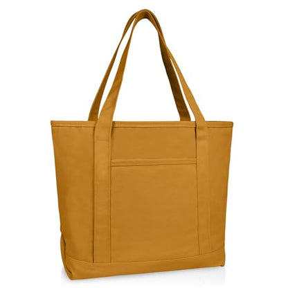 DALIX 20" Solid Color Cotton Canvas Shopping Tote Bag in Butterscotch - color: Butterscotch