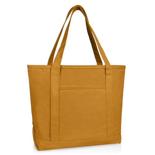 DALIX 20" Solid Color Cotton Canvas Shopping Tote Bag in Butterscotch - color: Butterscotch