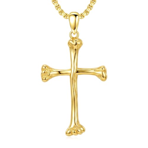 14K Gold Plated Cross Pendant Necklace Christian Jewelry Religious Gift - color: C01-Rib Cross Gold