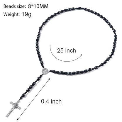 Rosary Beads Catholic - Handmade Wooden Rosaries, Wooden Bead Rosary Necklace, Metal Cross For Catholic Or Christian Gift - color: Black 1