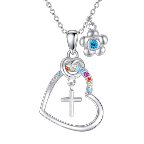 AOBOCO Cross Necklace Birthstone Jewelry Baptism First Communion Confirmation Gifts Necklace for women - color: 12-tanzanite-Dec