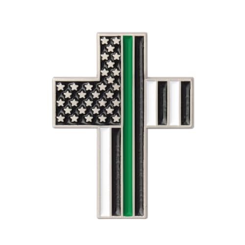 Great 1 American Flag Christian Cross Lapel Pin - color: Thin Green Line