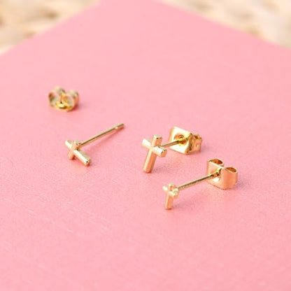 3pcs Cross Stud Earrings, 3 Size Flat Back Cross Stud Cartilage Piercing Jewelry for Women Men - color: Gold
