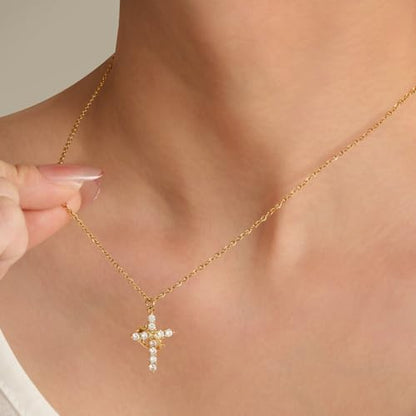 Cross Necklace for Women - Dainty 14K Gold Silver Plated Cross Necklace Choker Jewelry Cute Simple Small Trendy Non Tarnish Waterproof Faith Religious Jewelry Gift for Teenage - style: 01-Cross-Gold