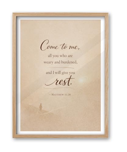 iHery 12x16in Matthew 11:28 Come to Me Framed Christian Wall Art - color: OAK Framed Come, size: 16"L x 12"W