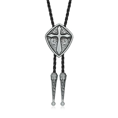 Western Cowboy Bolo tie for Men Women Gold Silver Death Skull Moth Cross Bolo Tie Christmas Deer Rooster Wolf Necktie Gift - color: 8# Silver Cross Shield