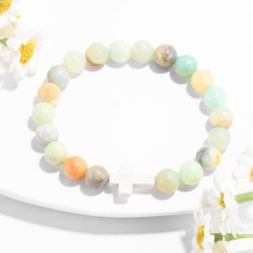 VIBILIA Cross Beaded Bracelets for Women, Birthday Gifts - color: C 1. Cross - Amazonite