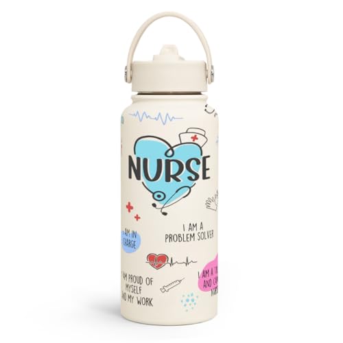 Nurse Water Bottle 32oz Stainless Steel Insulated with Lid, Nurse Gifts for Female Nurses, Medical Staff Inspiration Gifts for Nursing Students, Graduation Christmas Birthday Nurse Week - color: Nurse 1