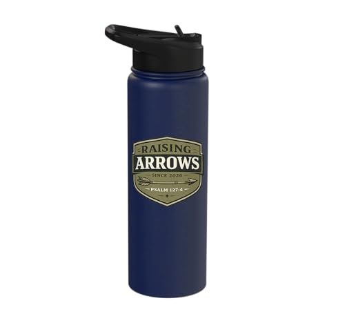 Raising Arrows Since 2026 Psalm 127:4 Faith Family Dad Stainless Steel Insulated Water Bottle - color: Navy Blue