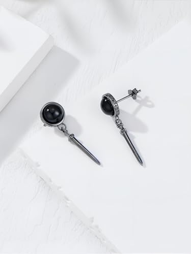 Black Dangle Drop Earrings 925 Sterling Silver Black Onyx Stud Earrings Viking Rune Jewelry Gift for Women Men - color: A01-Swords