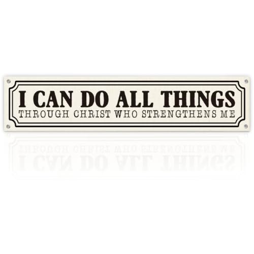 Christian Wall Decor Banner for Home, I Can Do All Things Through Christ Who Strengthens Me Hanging Sign, Bible Verse Farmhouse Entryway Living Room Decor 48x9 Inches - color: color_name13