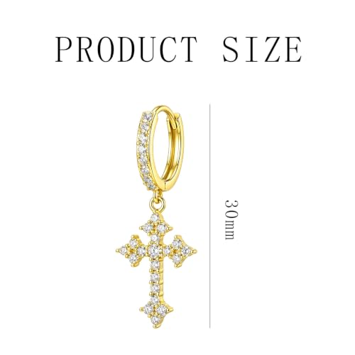 NEWITIN CZ Cross Earrings for Men Women 14K Gold Plated Huggie Hoop Earring - color: Gold A