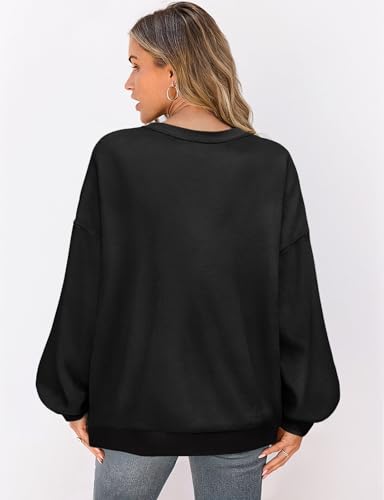UEU Women Oversized Striped Crewneck Sweatshirt Long Sleeve Casual Pullover - color: Black, size: X-Large