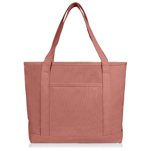 DALIX 20" Solid Color Cotton Canvas Shopping Tote Bag in Dusty Rose - color: Dusty Rose