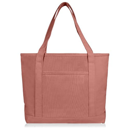 DALIX 20" Solid Color Cotton Canvas Shopping Tote Bag in Dusty Rose - color: Dusty Rose