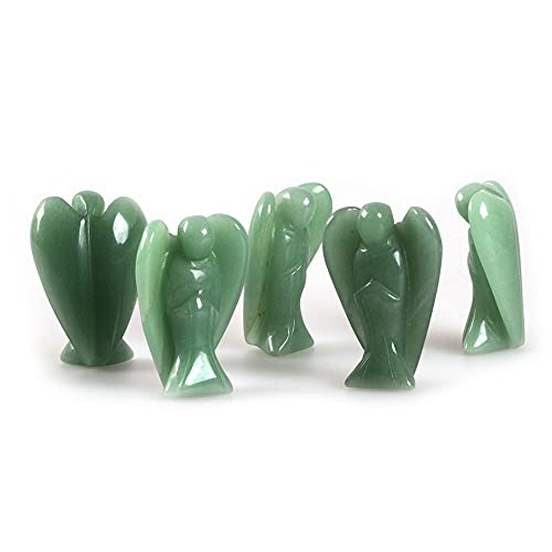 Justinstones Carved Green Aventurine Gemstone Peace Angel Pocket Guardian Angel Healing Statue 2 inch - color: Green Aventurine