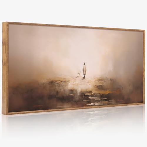 Aurlan Jesus Good Shepherd Lost Sheep Framed Canvas Wall Art 40x20 Inch - color: Jesus Leaves The 99 Parable of The Lost Sheep, size: 40"L x 20"W