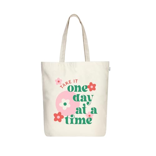 Ecoright Tote Bag for Women with Zipper, Small Tote Bag, Canvas Bag, Reusable Cotton Bag for Beach, Grocery, School & Work - color: Blooming