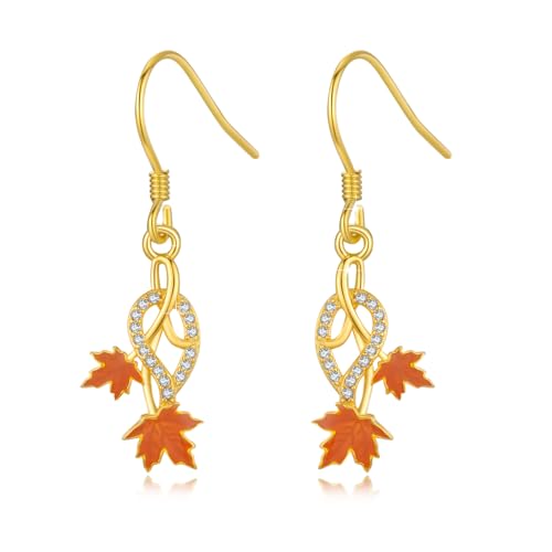 Yue Yuan Animal Plant Earrings for Women 925 Sterling Silver Butterfly/Cat/Jellyfish/Shell/Maple Leaf/Cardinal/Celtic Drop Earrings Silver Dangle Jewelry Birthday Anniversary Christmas Gift for Mother Wife - style: Maple Leaf