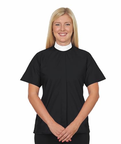 Ladies Clergy Shirt - Includes Banded Collar - Short Sleeves - Wrinkle-Resistant - Clergy Shirts for Women - color: Black, size: 18