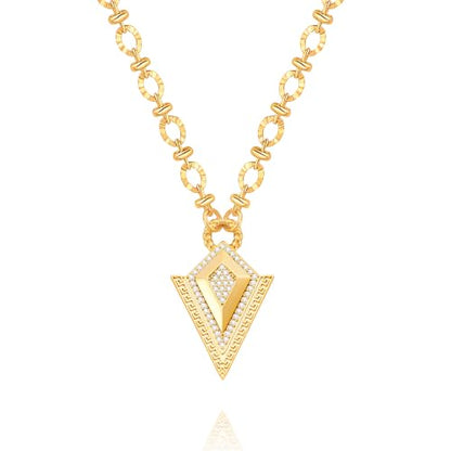 SOFYBJA Saint Benedict Necklace Drop 18K Gold Toggle Medallion Coin Cross Pendant Necklaces Religious Jewelry Catholic Gift for Women - color: Gold Zircon Triangle