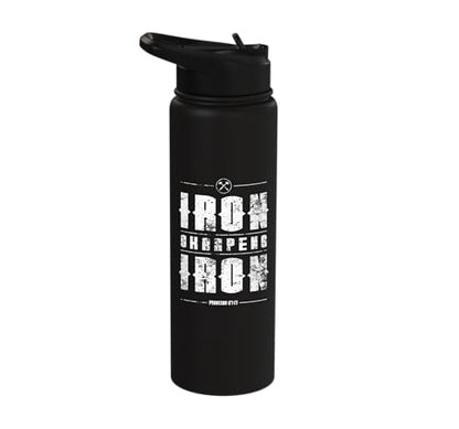 Iron Sharpens Iron Christian Gym Water Bottles Bible Verse Stainless Steel Insulated Water Bottle - color: Black