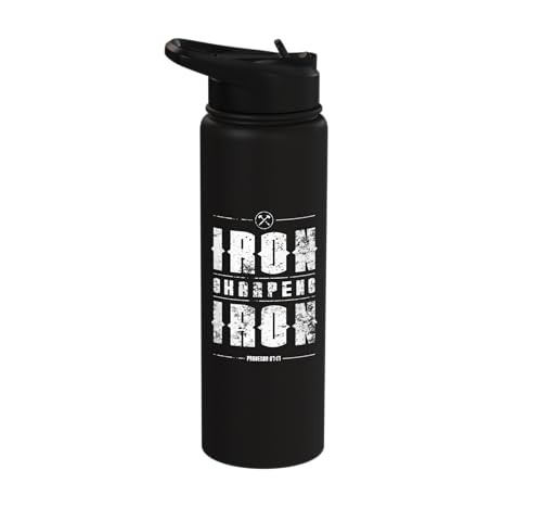 Iron Sharpens Iron Christian Gym Water Bottles Bible Verse Stainless Steel Insulated Water Bottle - color: Black
