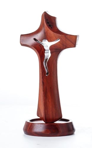 TzhgLfy Handcrafted Acacia Wooden Standing Crucifix Cross with Magnet
