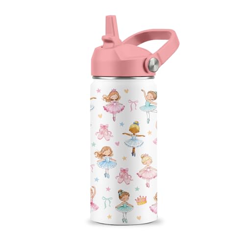 16 oz Ballet Water Bottle with Straw, Insulated Stainless Steel Tumbler - color: Ballet