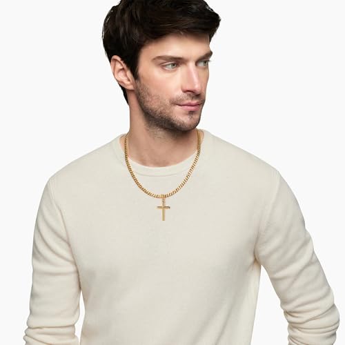 Avotto 316L Stainless Steel Cross Necklace Jewelry Gifts for Men Boys, Silver Gold Black Necklaces 5mm Non-Fading Sturdy Cuban Chain with Cross Pendant 14/16/18/20/22/24Inch - color: Gold, size: 24 inch(60cm)-Extra Long Fit