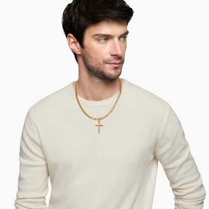 Avotto 316L Stainless Steel Cross Necklace Jewelry Gifts for Men Boys, Silver Gold Black Necklaces 5mm Non-Fading Sturdy Cuban Chain with Cross Pendant 14/16/18/20/22/24Inch - color: Gold, size: 24 inch(60cm)-Extra Long Fit