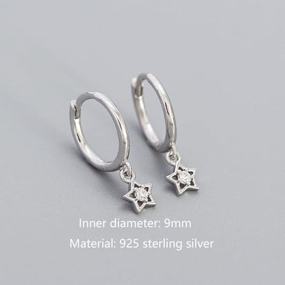 925 Sterling Silver Dangle Earrings Heart Star Cross Drop Earrings Dainty Gold Trendy Cute Earrings for Women - color: Star, silver